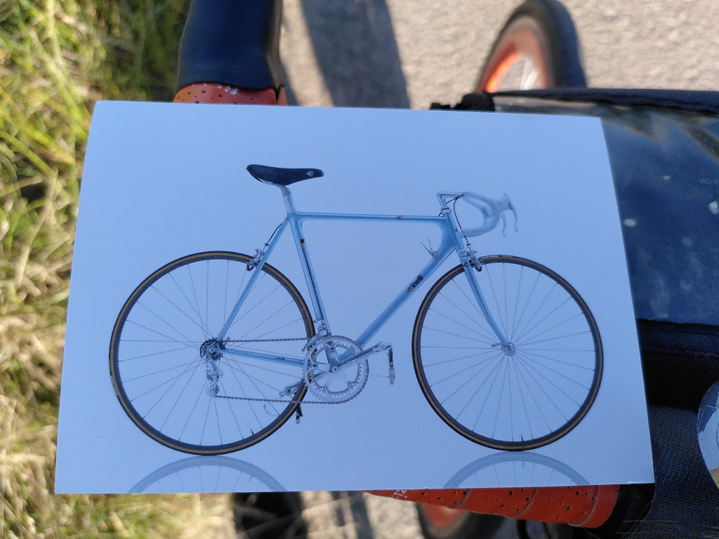 Postkarte mit einem Rennrad, Cinelli Laser, 1985